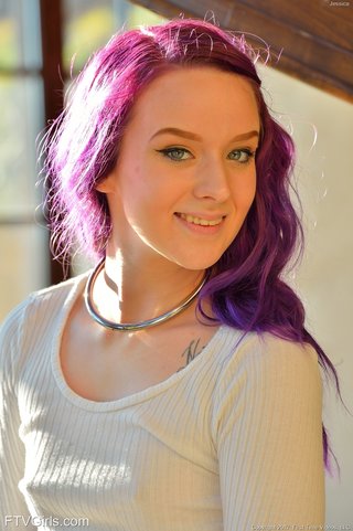 purple hair shaved pussy