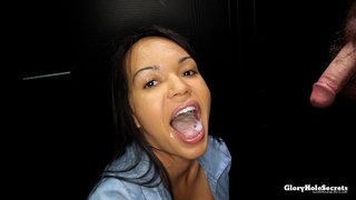 brunette, gloryhole, stranger, swallow