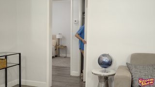 amiga, parodia, ropa interior, sofá