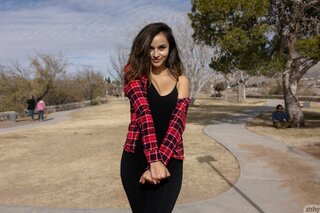 modest chica poses public 